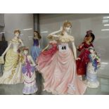 A QUANTITY OF COALPORT, DOULTON AND WORCESTER FIGURINES.