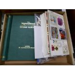 A QUANTITY OF FIRST DAY COVERS, A VINTAGE STAMP ALBUM AND LOOSE STAMPS.