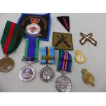 A BOX OF VARIOUS MEDALS INC. NORTHERN IRELAND SERVICE MEDAL, AND BRITISH FORCES GERMANY MEDAL.