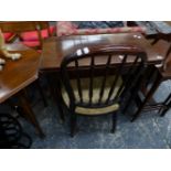 A GEORGE III MAHOGANY FOLD OVER TEA TABLE, TOGETHER WITH A UNUSUAL GEORGIAN ADAMS SIDE CHAIR.