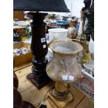 A MAHOGANY TABLE LAMP AND AN ALABASTER EXAMPLE.