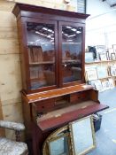 A VICTORIAN MAHOGANY SECRETAIRE BOOKCASE.