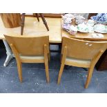 A OAK TOP TRESTLE TABLE, A PUB TYPE TABLE AND TWO CHAIRS.