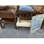TWO FOLDING CHAIRS, A STOOL, ROSEWOOD FRAMED MIRROR, ELM BOWL ETC.
