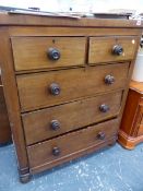 A VICTORIAN MAHOGANY CHEST OF DRAWERS.