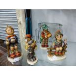 VARIOUS GOEBEL HUMMEL FIGURES AND GLASS WARE.