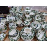 A MASONS IRON STONE CHARTREUSE PATTERN PART TEA AND DINNER SERVICE.