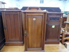 THREE SIMILAR EDWARDIAN WALNUT BEDSIDE CABINETS.