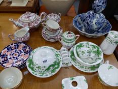 DELFT ROOD POTTERY PART TEA SET, A BLUE AND WHITE DELFT FLUTED BOWL AND EWER, A T.COODE AND CO LTD