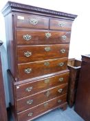 A GEORGIAN MAHOGANY CHEST ON CHEST, 102cm (W) x 53cms (D) 177cm (H).