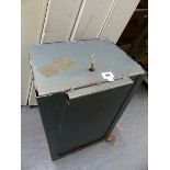 A SHEET STEEL STONG BOX WITH KEY.