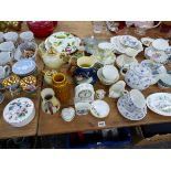 A QUANTITY OF VARIOUS VINTAGE TEA WARES, WADE WHIMSIES, AND DENBY MUGS.