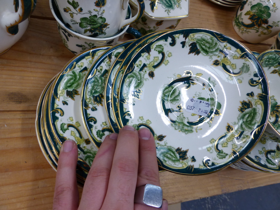 A MASONS IRON STONE CHARTREUSE PATTERN PART TEA AND DINNER SERVICE. - Image 6 of 40