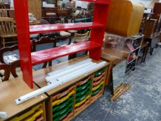 VINTAGE SCHOOL TYPE PLASTIC DRAWER CHEST UNIT, OTHER RETRO FURNITURE ETC.