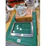 A HALLMARKED SILVER PHOTO FRAME, AN ATLAS, A THISTLE PATTERN VASE ETC.