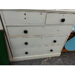 A VICTORIAN PAINTED PINE CHEST OF DRAWERS.