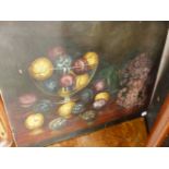 AN ANTIQUE OIL ON CANVAS, STILL LIFE OF FRUIT.