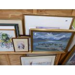 OIL PAINTING OF A HARBOUR SCENE AND A QUANTITY OF DECORATIVE PRINTS, ETC (16).