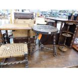 FOUR OCCASIONAL TABLES, A SMOKERS STAND AND A CORNER CABINET.