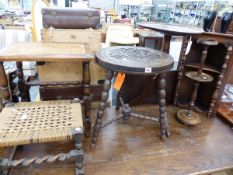 FOUR OCCASIONAL TABLES, A SMOKERS STAND AND A CORNER CABINET.