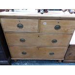 A VICTORIAN PINE CHEST OF DRAWERS.