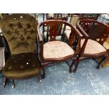 A PAIR OF EDWARDIAN TUB ARMCHAIRS AND A NURSING CHAIR.