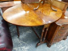 A LARGE VICTORIAN WALNUT SUTHERLAND TABLE.