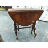 ANTIQUE SWING MIRROR, A SMALL SUTHERLAND TABLE, OCCASIONAL TABLE AND A CARD TABLE.