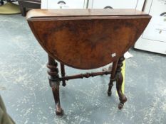 ANTIQUE SWING MIRROR, A SMALL SUTHERLAND TABLE, OCCASIONAL TABLE AND A CARD TABLE.