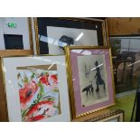 THREE SIGNED LIMITED EDITION PRINTS AND TWO WATERCOLOURS OF POPPIES.
