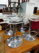 A SET OF FOUR CHROME RETRO ADJUSTABLE STOOLS.