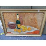 A GILT FRAMED OIL PAINTING STILL LIFE.