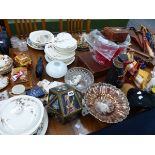 A QUANTITY OF ASSORTED CHINA WARES, ORNAMENTS AND PICTURES.