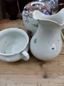 A JAPANESE JAR, A ADAMS & SON WASH JUG, AND A CHAMBER POT.