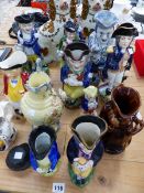 A QUANTITY OF ANTIQUE AND LATER TOBY JUGS, TWO STAFFORSHIRE SPANIELS ETC.