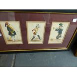 THREE FRAMED SETS OF CARICATURE PRINTS AND FOUR FURTHER PRINTS.(7)
