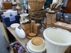 A QUANTITY OF DRESSING TABLE JARS, BASKETS, VASES ETC.