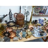 A LARGE COLLECTION OF COPPER, BRASS AND OTHER METAL WARES.