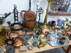 A LARGE COLLECTION OF COPPER, BRASS AND OTHER METAL WARES.