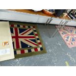 THREE SMALL RUGS, TWO UNION JACK AND ONE PINK AND CREAM SPOT.
