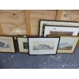 TWO 19th C. WATERCOLOURS AND VARIOUS PRINTS. (9)