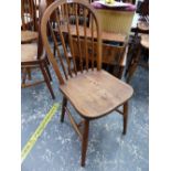 A SET OF FOUR SPINDLE BACK KITCHEN CHAIRS.