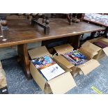 A SMALL OAK REFECTORY TABLE.