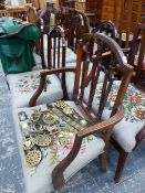 A SET OF FOUR GEORGIAN MAHOGANY SIDE CHAIRS AND TWO GEORGIAN ARM CHAIRS.