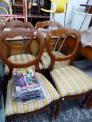 A SET OF VICTORIAN BALLOON BACK CHAIRS.