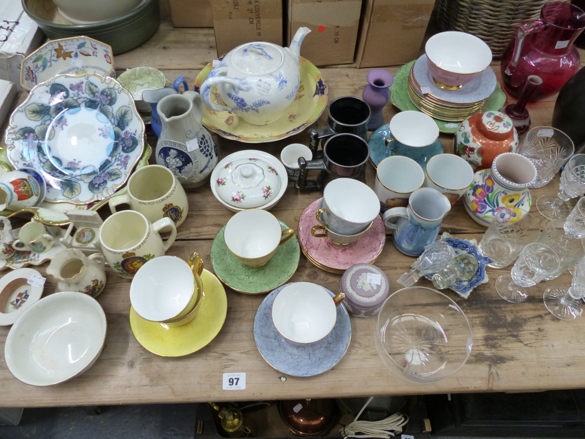 A GROUP OF VARIOUS ANTIQUE AND LATER CHINA WARES INC. CRESTED WARES, ROYAL ALBERT GOSSAMER PART