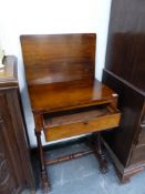 A WILLIAM IV ROSEWOOD FOLD OVER TOP WORK TABLE.