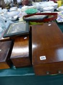 A QUANTITY OF VARIOUS VICTORIAN AND LATER WORK BOXES, CADDIES, TRAYS ETC.