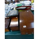 A QUANTITY OF VARIOUS VICTORIAN AND LATER WORK BOXES, CADDIES, TRAYS ETC.