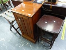 A VICTORIAN BEDSIDE CABINET, A LUGGAGE STAND, AND A NEST OF TABLES.